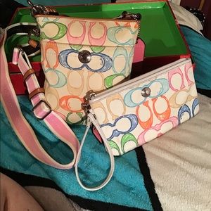 Coach Scribble Signature Crossbody Purse & Wristle